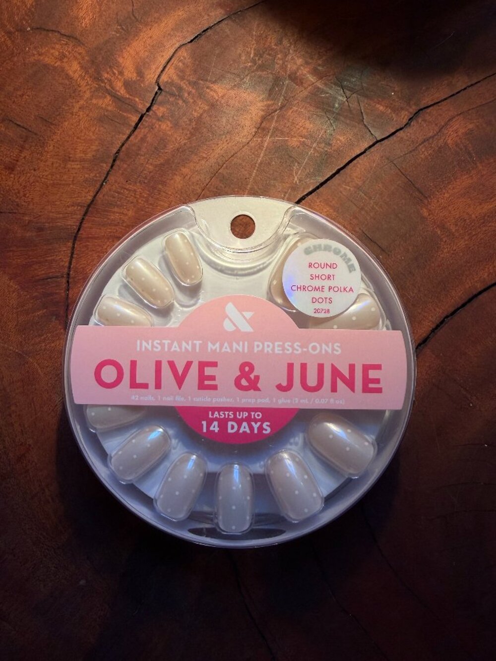 Chrome Polka Dot Glue Press-On Nails | Short Round | Silver Accent